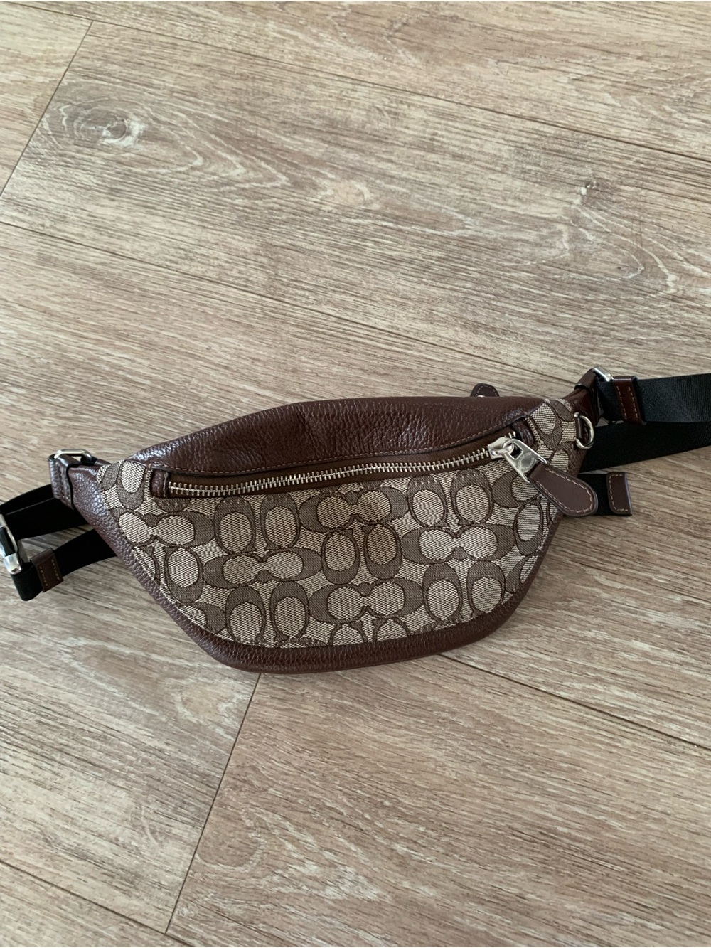 Coach Warren Mini Belt Bag Signature Jacquard Oak Maple Brown CT871